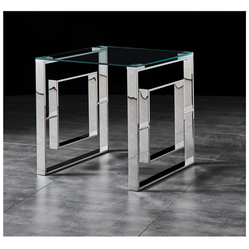 Dalton Side Table Stainless Steel and Tempered Glass