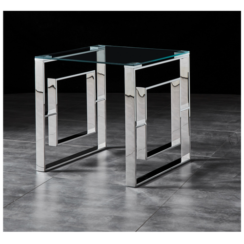 Dalton Side Table Stainless Steel and Tempered Glass