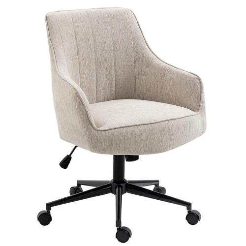 Stella Beige Lined Linen Fabric Upholstered Office Chair