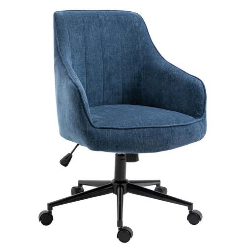 Stella Navy Blue Lined Linen Fabric Upholstered Office Chair