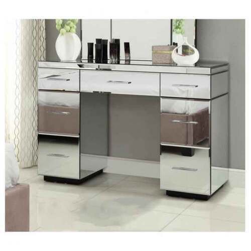 Rio Mirrored Dressing Table Console 7 Drawer With Bar Handles