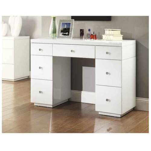 Rio Crystal White Glass Dressing Table 7 Drawer