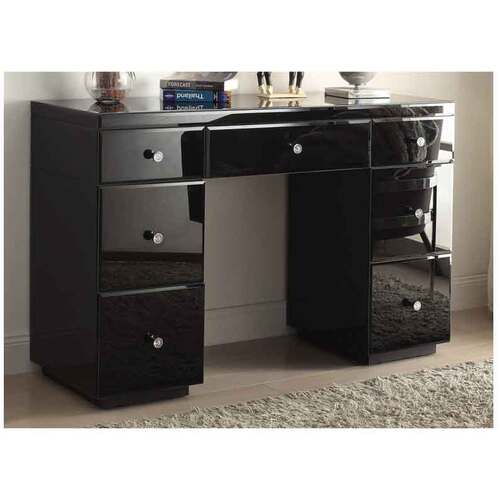 Rio Crystal Black Glass Dressing Table 7 Drawer