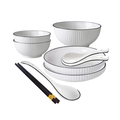 White Japanese Style Ceramic Dinnerware Set of 5