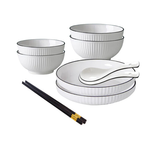 White Japanese Style Ceramic Dinnerware Set of 6