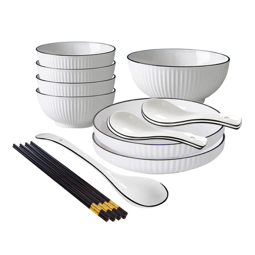 White Japanese Style Ceramic Dinnerware Set of 7