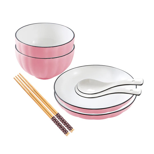 Pink Ceramic Dinnerware Set of 4