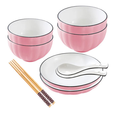 Pink Ceramic Dinnerware Set of 6