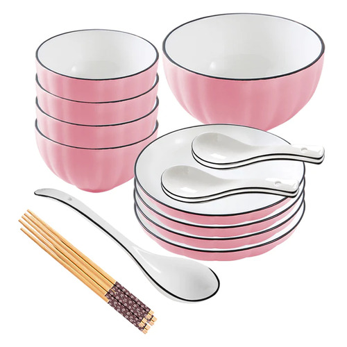 Pink Ceramic Dinnerware Set of 9