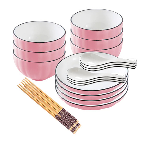 Pink Ceramic Dinnerware Set of 10