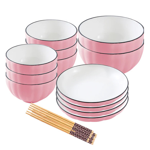 Pink Ceramic Dinnerware Set of 12