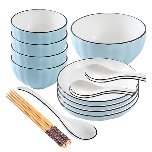 Blue Ceramic Dinnerware Set of 9