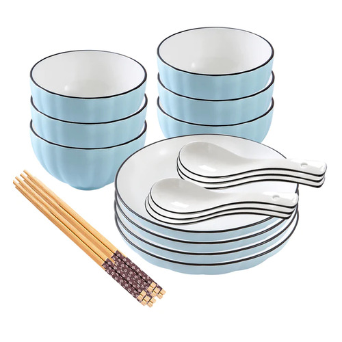 Blue Ceramic Dinnerware Set of 10