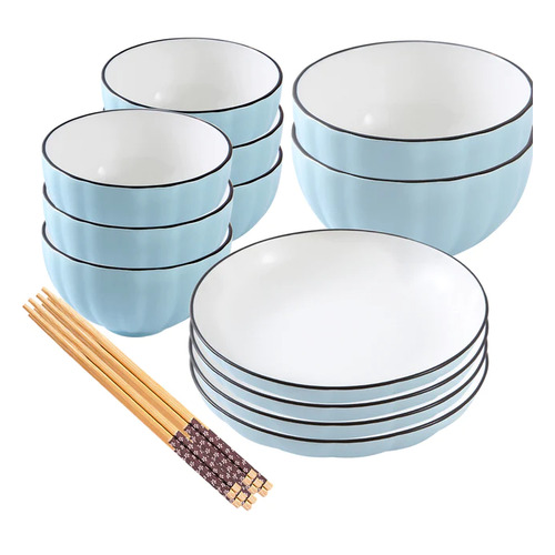 Blue Ceramic Dinnerware Set of 12