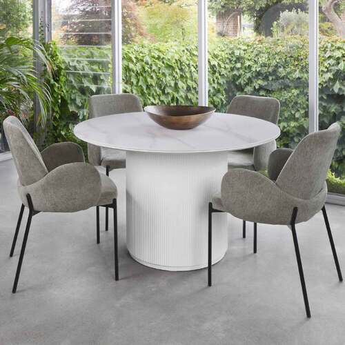Elino Round Dining Table Snow White Ceramic