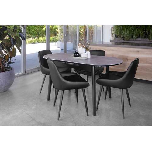 Lina Oval Extendable Dining Table, Grey Stone Ceramic