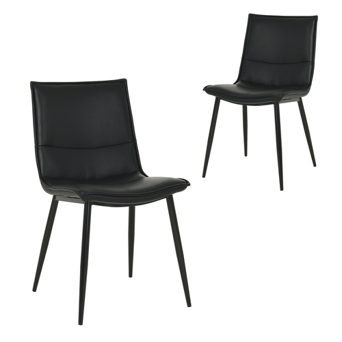 Set of 2 Reed Faux Leather Dining Chairs, Black