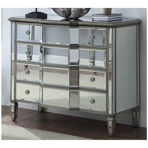 Leonore Mirrored Dresser Chest 4 Drawer