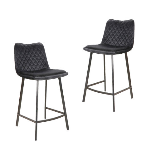 Jed Velvet Barstools, Black Set of 2