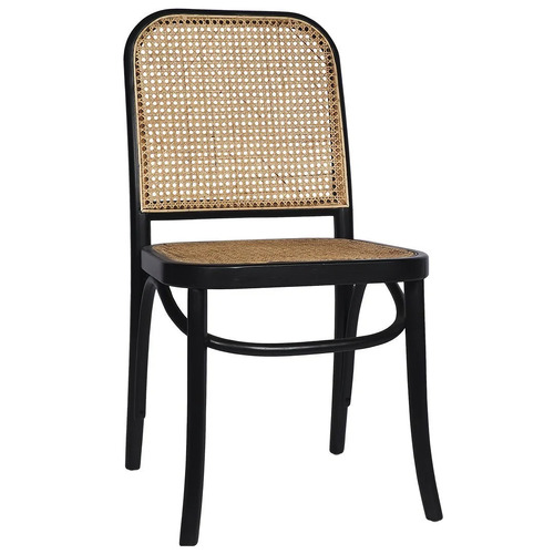 Selby Oak Timber & Rattan Dining Chair, Black / Natural