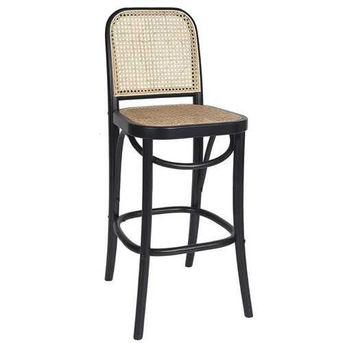 Selby Oak Timber & Rattan Counter / Bar Stool, Black / Natural