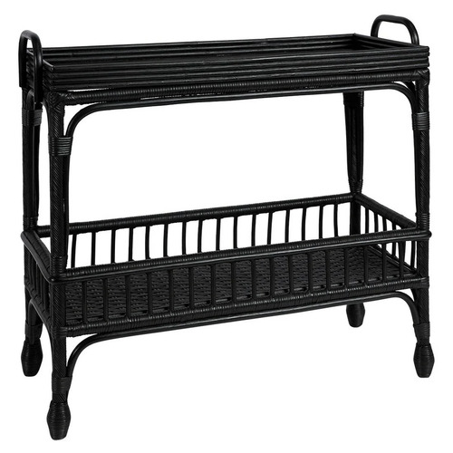 Palm Springs Rattan Bar Cart, Black