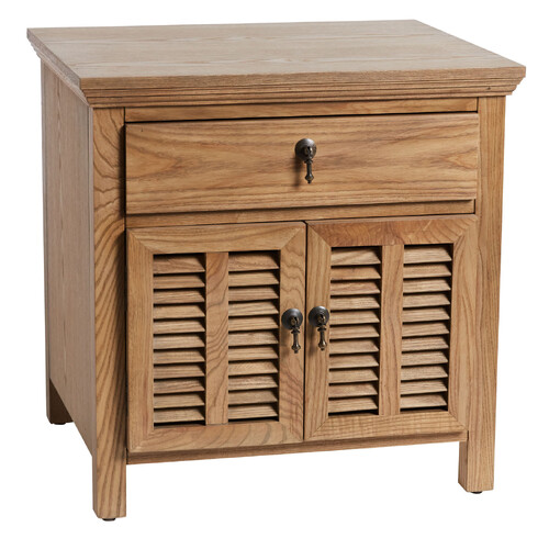 Louvre Timber Bedside Table, Elm