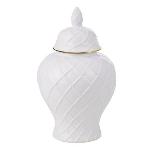 Diamond Pattern Ceramic Ginger Jar White/Gold 40cm