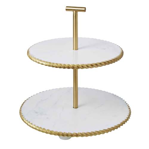 Marble 2 Tier Cake Stand With Gold Detailing