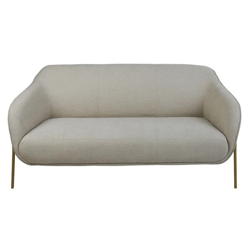 Curved 2 Seater Upholstered Sofa in Beige and Brass