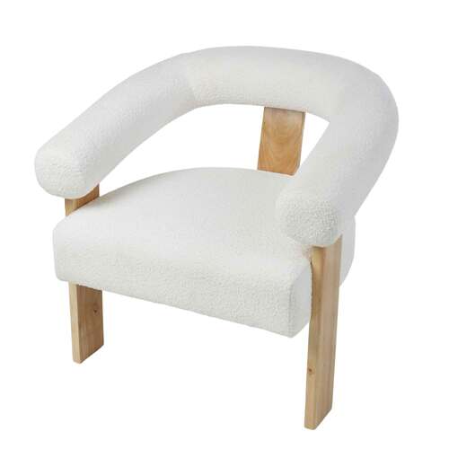 Boucle and Wood Curve Armchair White and Natural