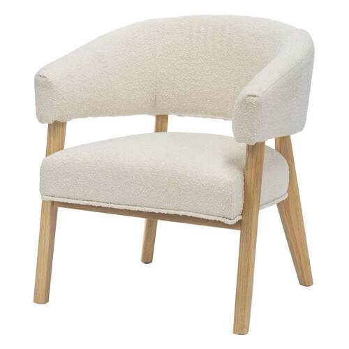 Olsen Boucle Fabric & Timber Armchair White