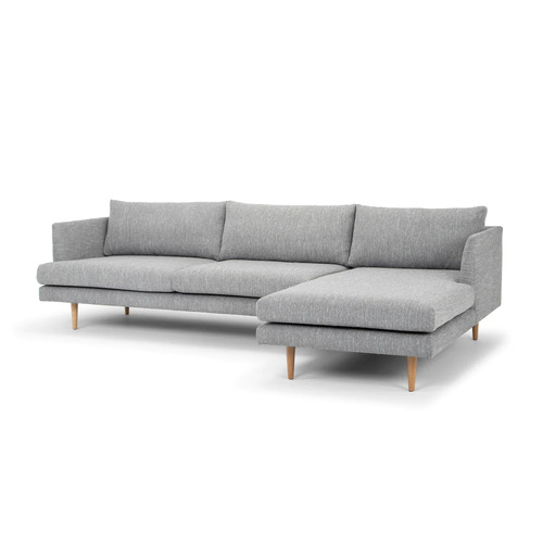 Byron 3 Seater Right Chaise Fabric Sofa - Graphite Grey with Natural Legs