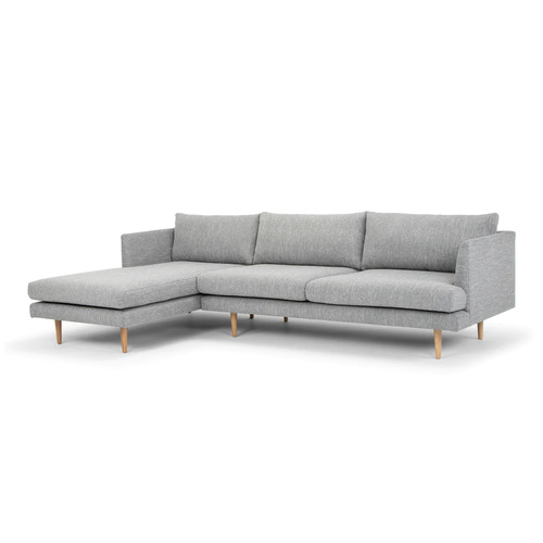 Byron 3 Seater Left Chaise Fabric Sofa - Graphite Grey with Natural Legs