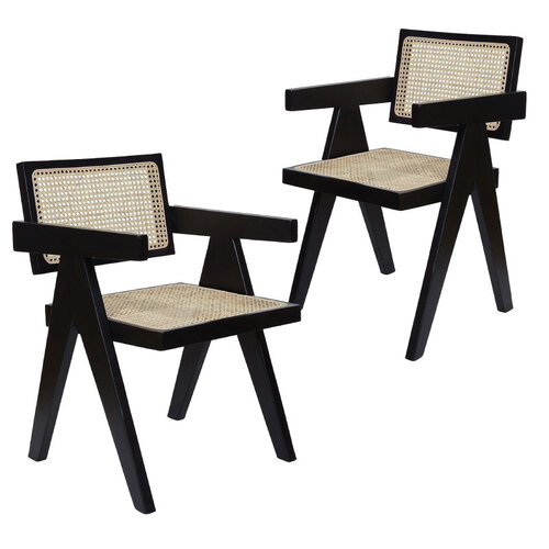 Set of  2 Castro Beech Timber & Rattan Dining Armchair, Black