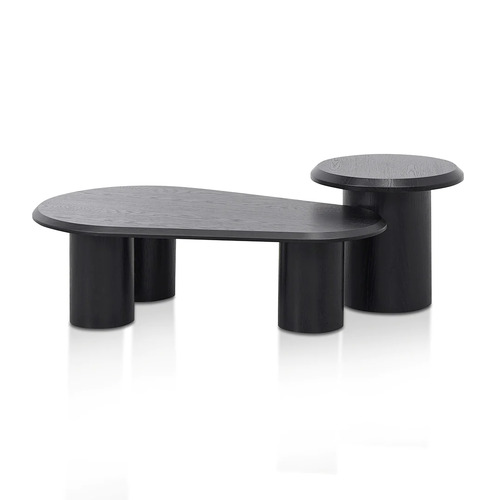 Mario Wooden Nested Coffee & Side Table Set, Black Oak