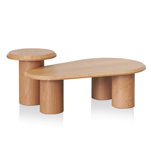 Mario Wooden Nested Coffee & Side Table Set, Natural Oak