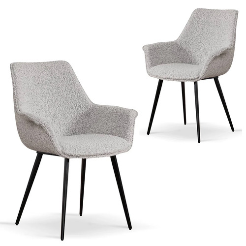 Set of 2 - Ariana Fabric Dining Chair - Pepper Boucle