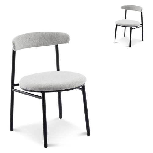 Set of 2 - Milan Fabric Dining Chair - Silver Grey with Black Legs