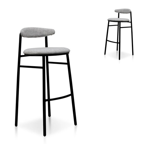 Set of 2 - Milan Fabric Bar Stool - Silver Grey and Black Legs