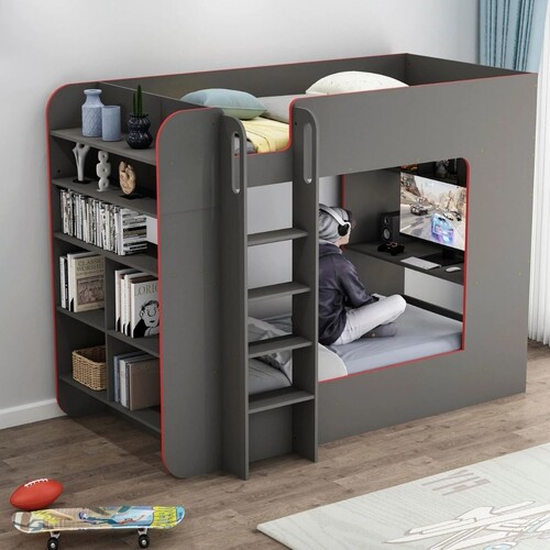 Beyond King Single Gaming Bunk Bed with Desk & Shelves