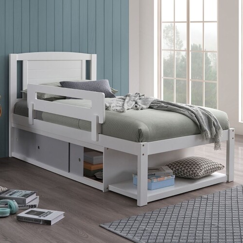 Fontana Single Bed with Storage & Sliding Doors, White & Light Grey