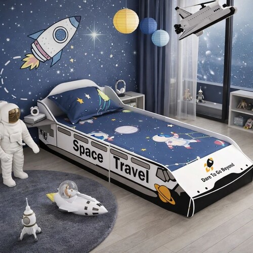 Space Shuttle Adjustable Kids Bed with Toy Box Storage