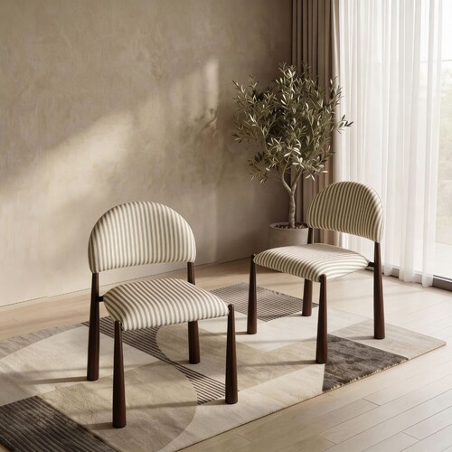 Emilie Set of 2 Dining Chair, Beige Walnut