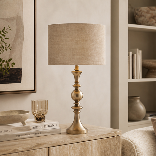 Callia Pewter Linen Sand Table Lamp