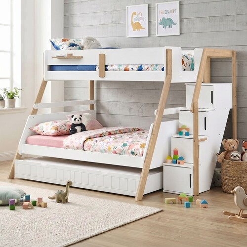 Bergen Single Over Double Bunk Bed with Staircase & Double Trundle