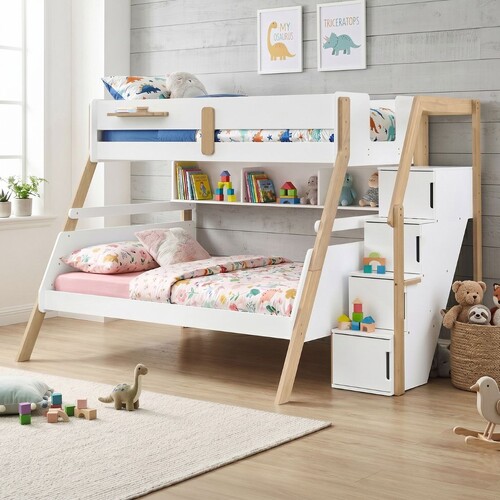 Bergen Single Over Double Bunk Bed with Staircase & Shelves