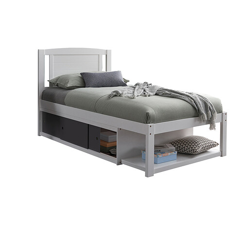 Fontana Single Bed with Storage Sliding Door, White & Dark Grey