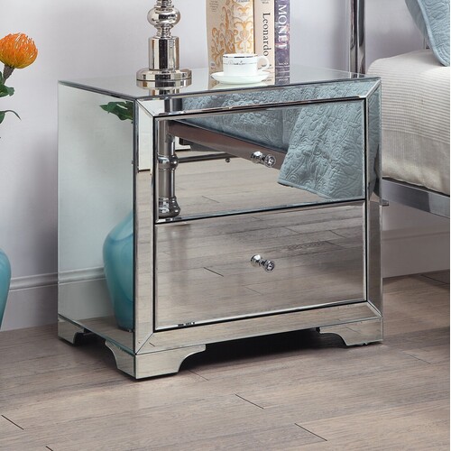 Boulevard Silver Mirror Bedside Table