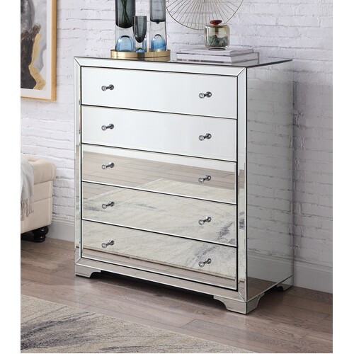 Boulevard Silver Mirror Tallboy 5 Drawers